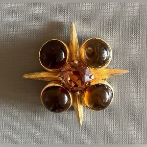 Vintage Benedikt NY Maltese cross brooch, with faceted amber glass stones .
